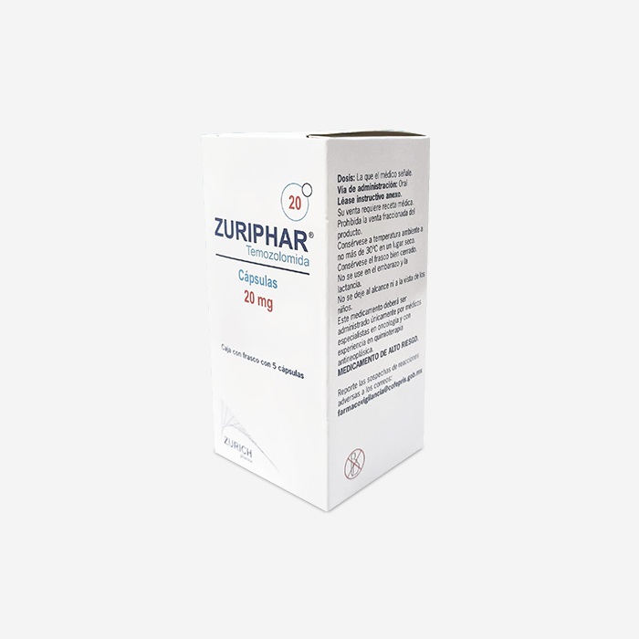 ZURIPHAR ® Temozolamida 20 mg - Frasco con 5 cápsulas.